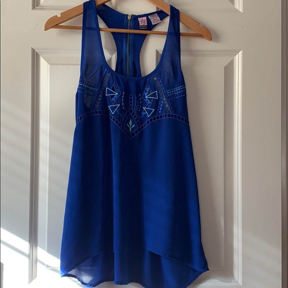 NEVER WORN Blue Tank with Sheer Accents
